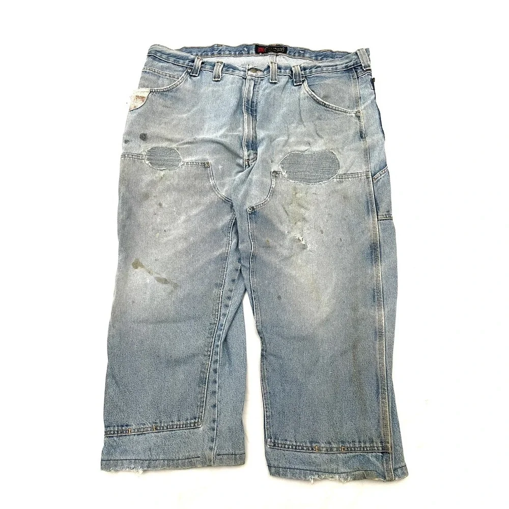 Wrangler Riggs Workwear Double Knee Jeans Mens 42x25 Blue Thrashed‎